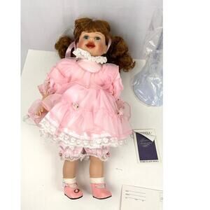 VTG William Tung Doll Tuss Hand Crafted 18"‎ Porcelain Theresa Pink Doll Signed